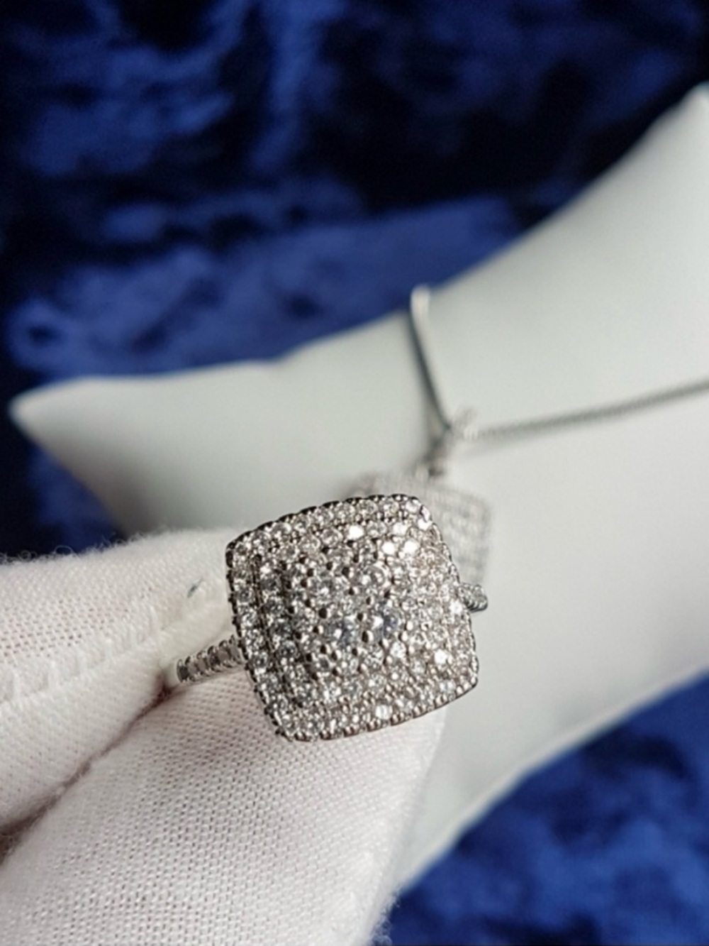 Swarovski Elements 925 Sterling Silver Square Pave Ring NEW